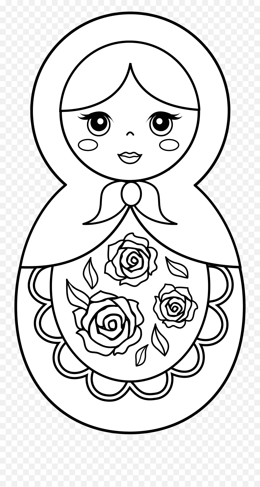 Doll Clipart Black And White - Easy Russian Doll Drawing Emoji,Doll Clipart