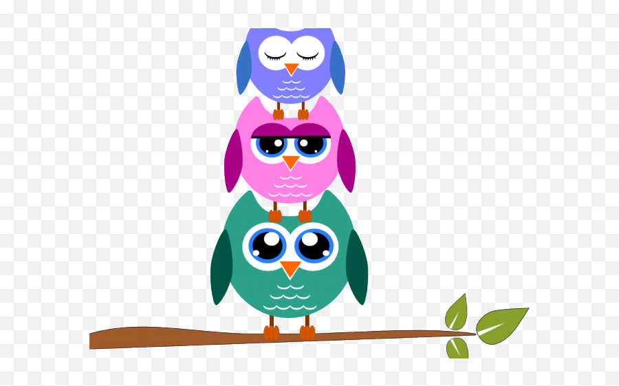 Transparent Owl Family On Branch Clip - Owls Transparent Cartoon Emoji,Owl Transparent Background