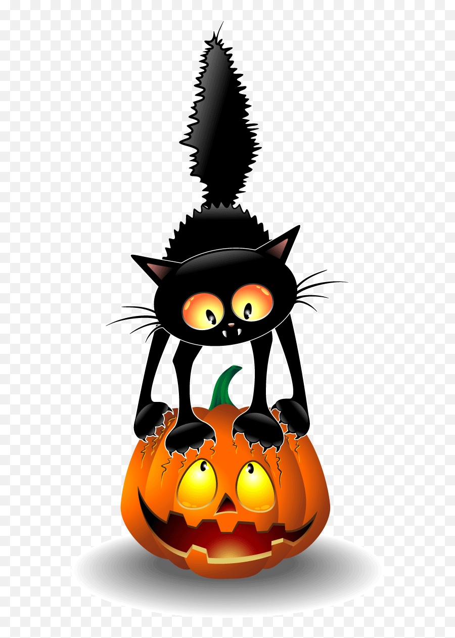 Black Cat Halloween Clip Art - Cartoon Black Cat And Emoji,Halloween Cat Clipart
