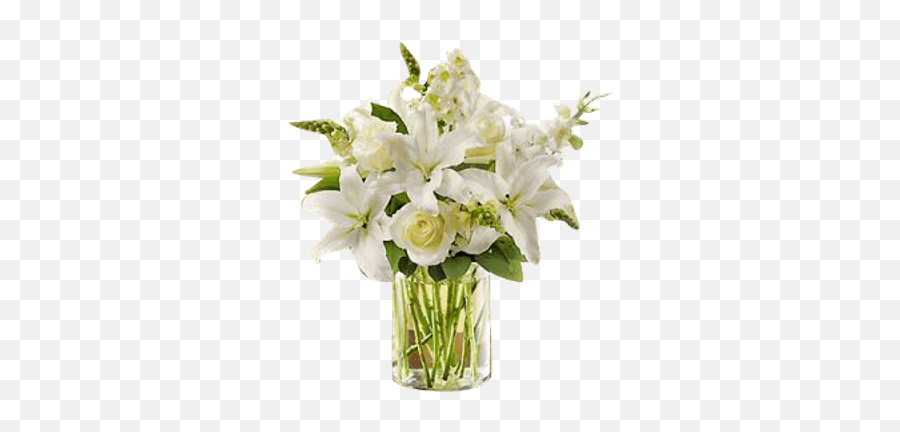 Small Bouquet Of Lilies In A Vase Transparent Png - Stickpng Emoji,White Flowers Transparent Background