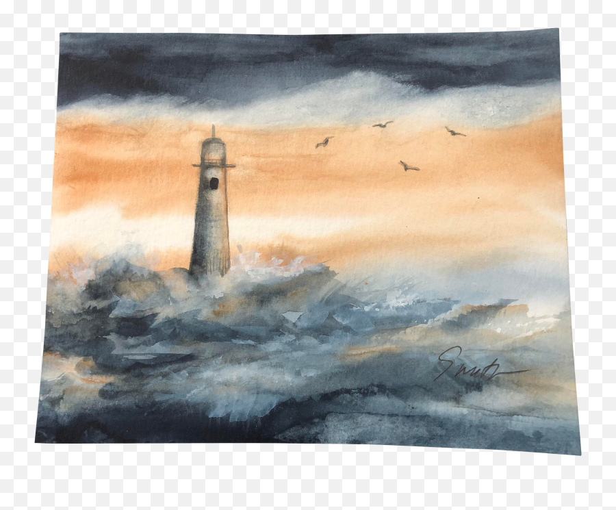 Lighthouse Sunset Sky Beach Ocean Watercolor Art Painting Emoji,Sunset Sky Png