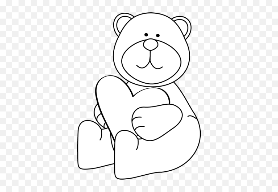Black And White Bear Hugging A Heart - Valentines Bear Black And White Emoji,Heart Clipart Black And White