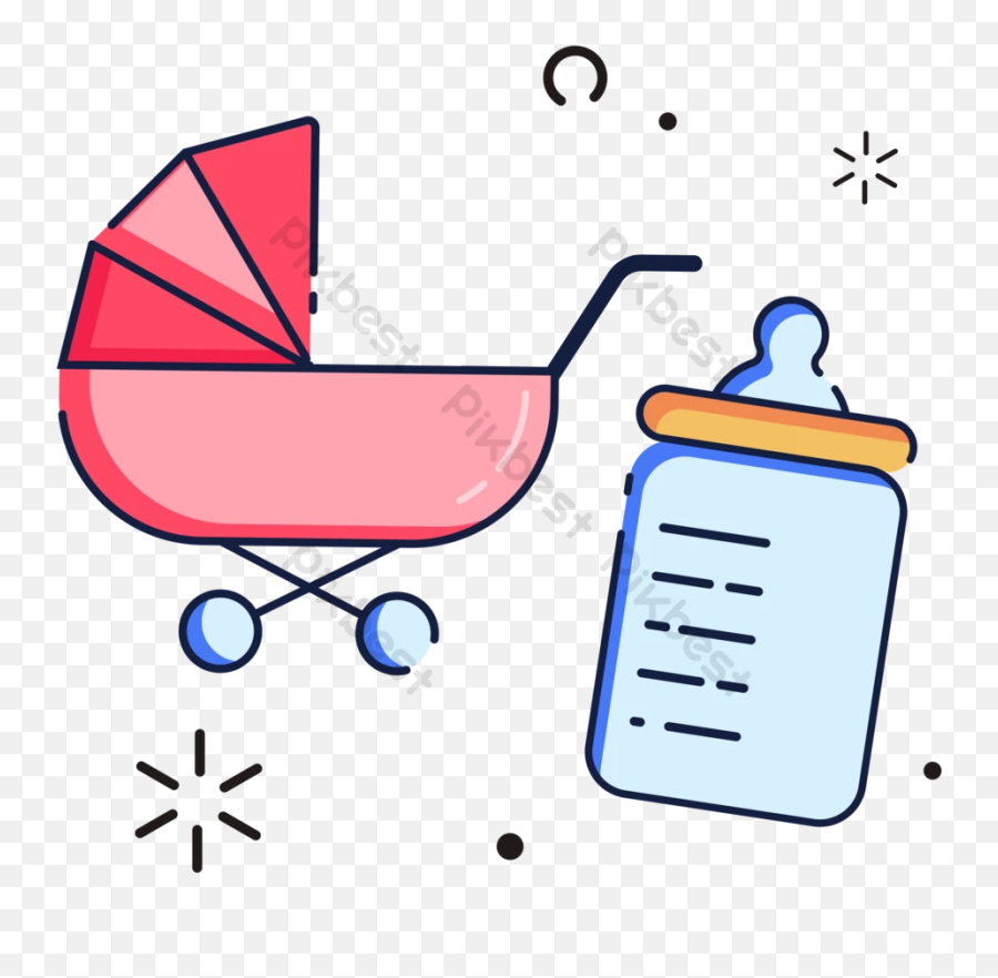 Fresh And Beautiful Pink Baby Carriage Baby Bottle Element Emoji,Baby Bottles Clipart