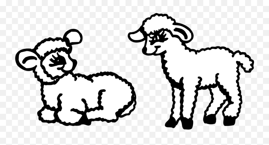 Animals Two Sitting Standing Lambs Fluffy - Lambs Clipart Cartoon Sheep Sitting Images Black And White Emoji,Lamb Clipart
