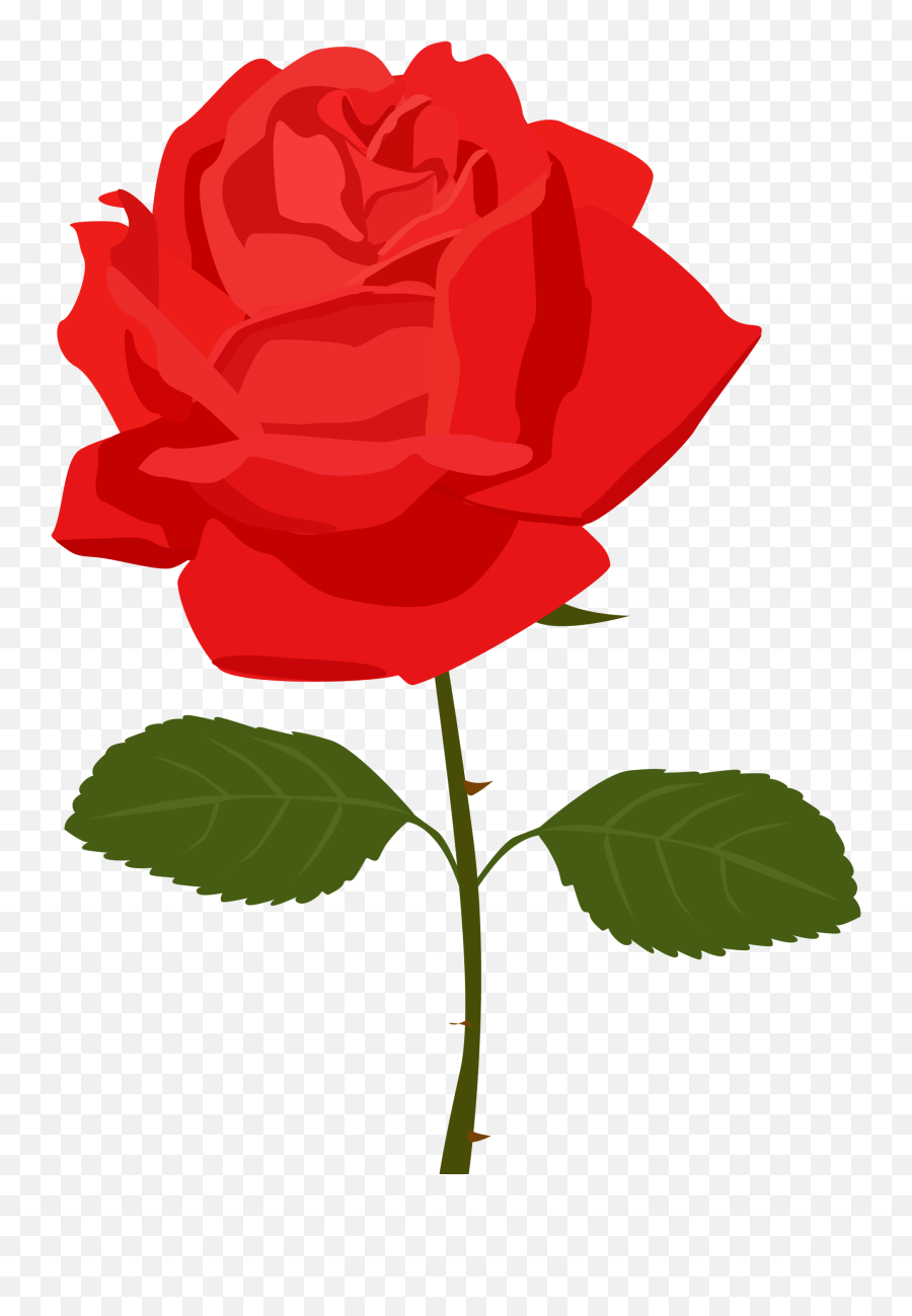 Painted Red Rose With Two Green Leaves - Rose Clipart Transparent Emoji,Flower Border Clipart