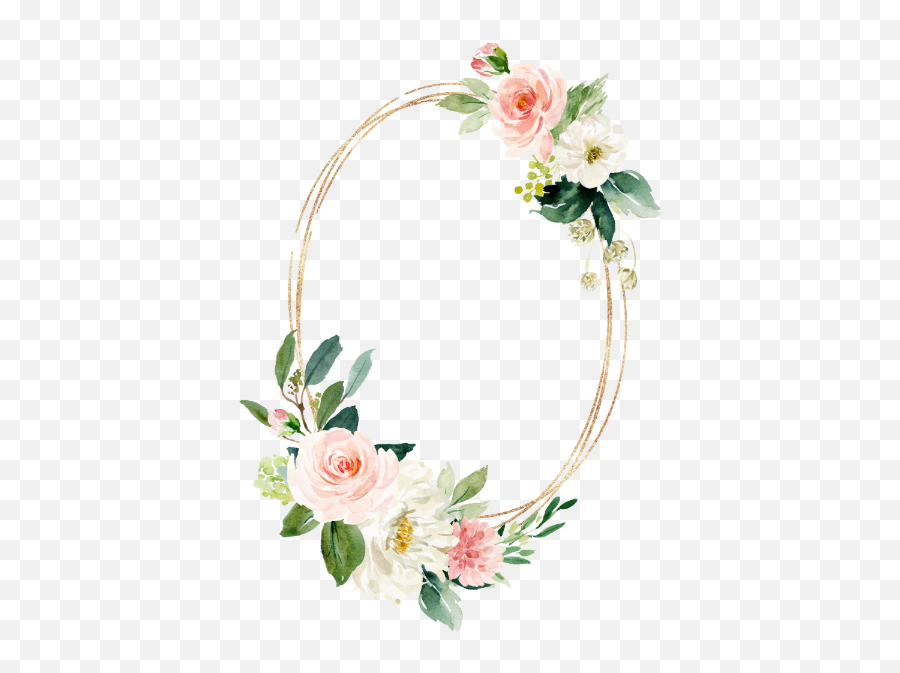 Blush White Bloom Gold Frame Floral Wedding Rsvp Invitation Emoji,Gold Flowers Png