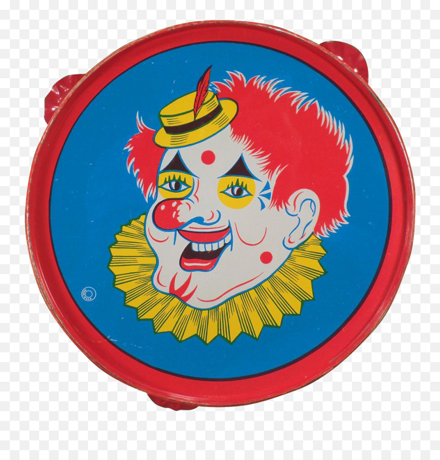 Vintage Toy Tambourine - Funny Clown With Red Hair Happy Emoji,Clown Hair Png
