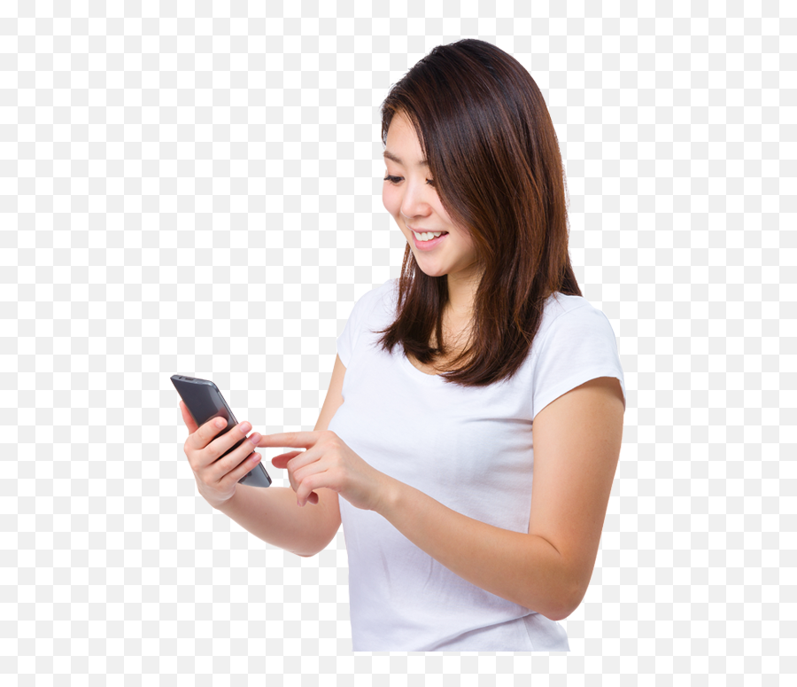 Girl Using Mobile Phone Happy Transparent Png Png Mart - Woman With Phone Png Emoji,Transparent Phone