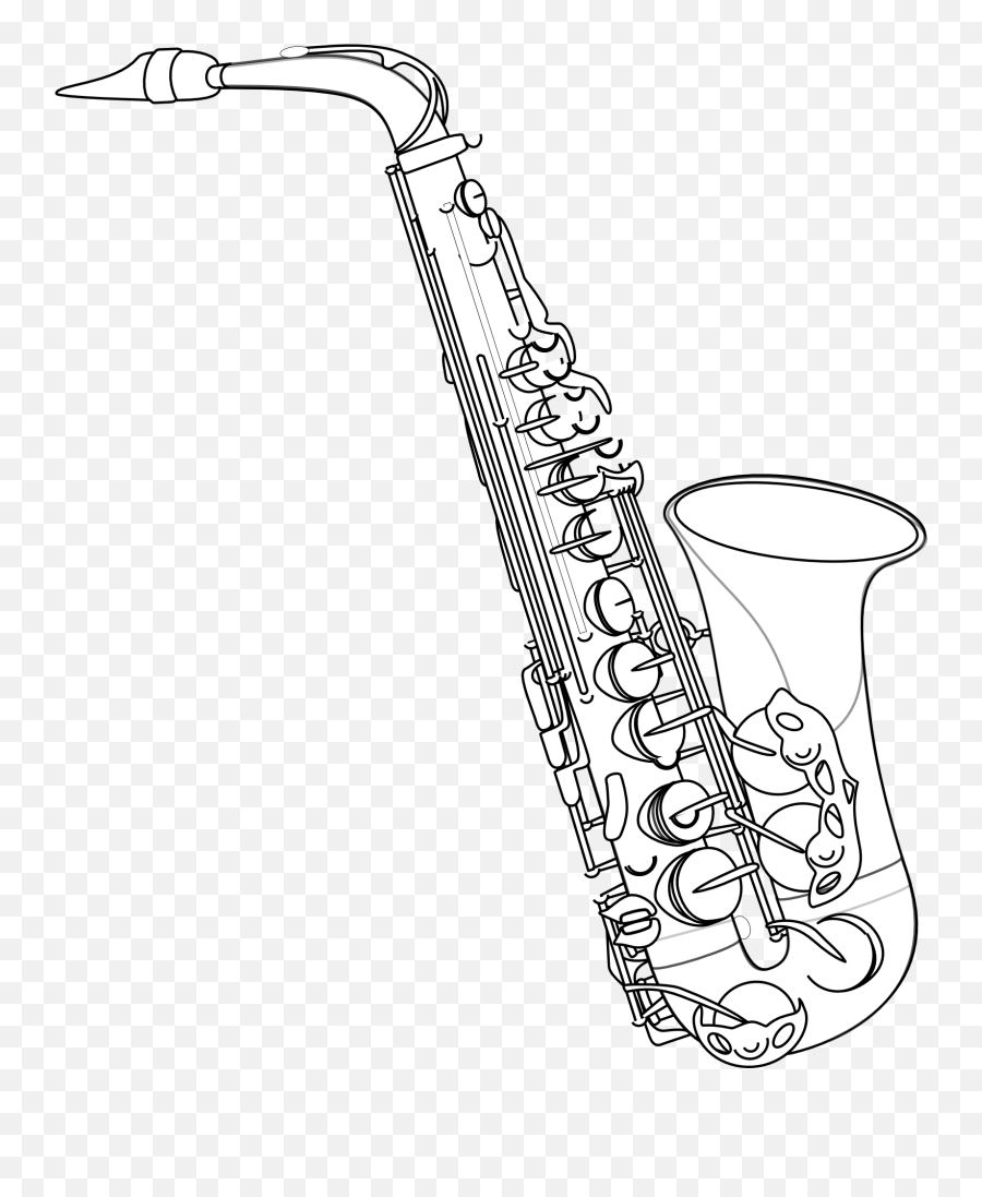 Black And White Saxophone Clipart Free - Saxophone Drawing Emoji,Saxophone Clipart