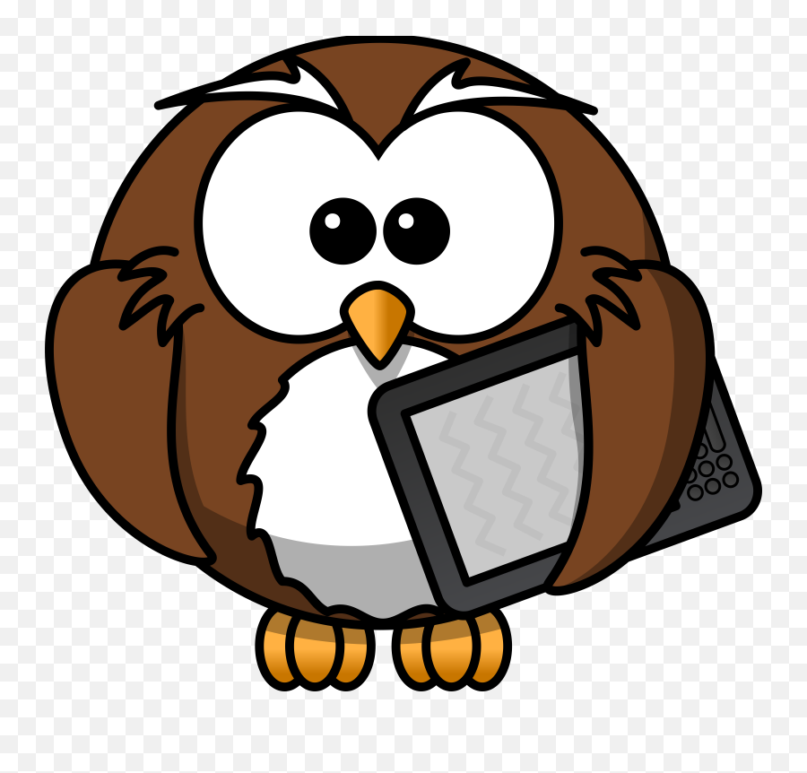 Owl With Tablet Clip Art At Clker - Owl Cartoon Png Transparent Emoji,Tablet Clipart
