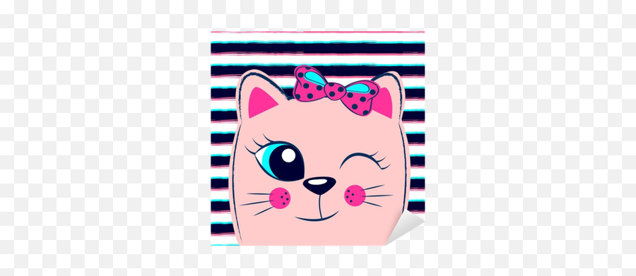 Cute Pink Kitten With Pink Bow On Striped Background Girlish Print With Kitty For T - Shirt Sticker U2022 Pixers We Live To Change Imagenes De Gatitos Para Estampar Emoji,Pink Bow Transparent Background
