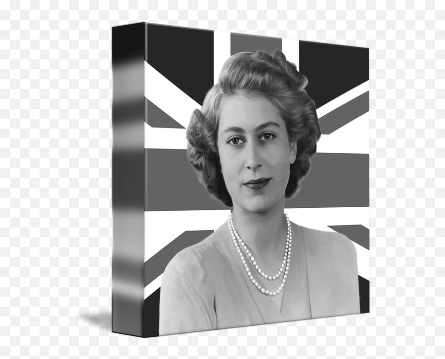 Queen Elizabeth Ii With British Flag Behind Her By Carmen Polidano Emoji,Queen Elizabeth Png