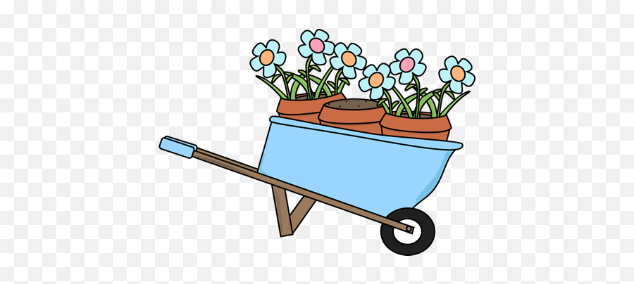 Wheelbarrow And Flower Pots Clip Art - Wheelbarrow With Flower Clipart Emoji,Garden Clipart