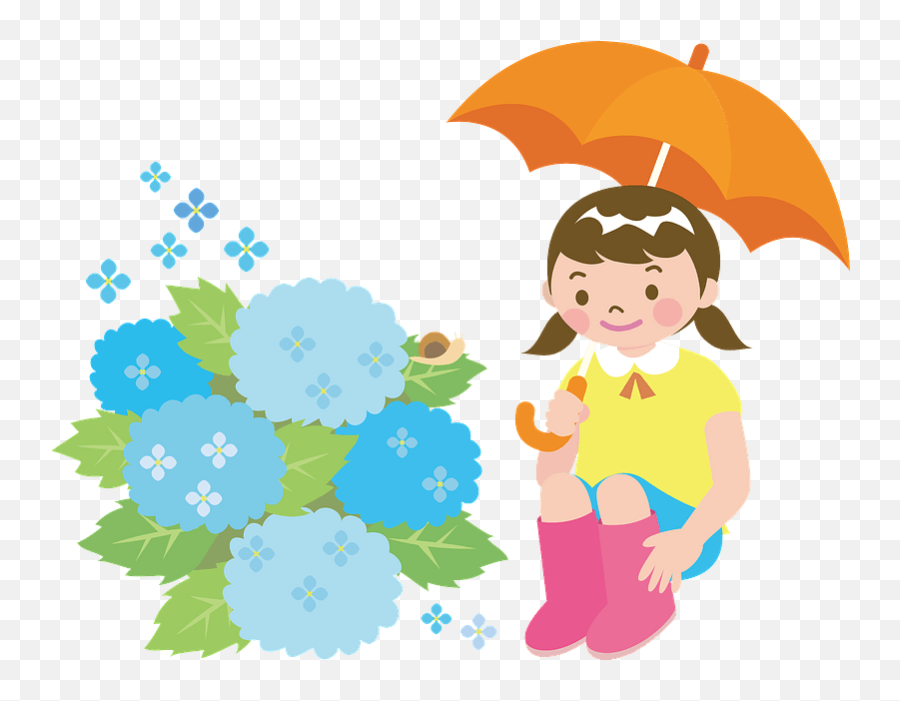 Girl Is Watching A Snail On The Blue Hydrangeas Clipart Emoji,Watching Clipart