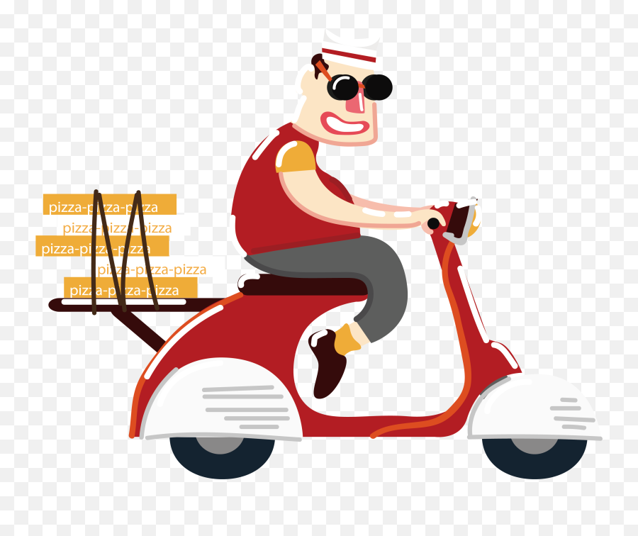 Cartoon Moped Pizza Png Clipart - Food Motorcycle Delivery Cartoon Emoji,Pizza Cartoon Png