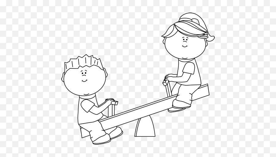 Black And White Black And White Kids On A Seesaw Black And - Outline Images Of See Saw Emoji,Crayon Clipart Black And White