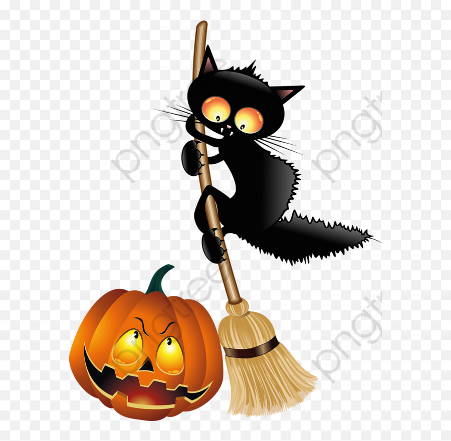 Black Cat Clipart Illustration - Halloween Cat And Pumpkin Emoji,Halloween Cat Clipart