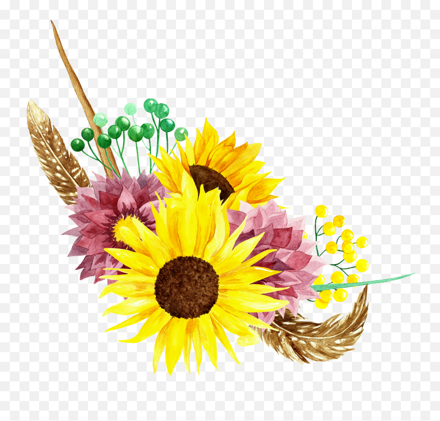 8 Watercolor Bouquets Flowers Clipart - Transparent Background Sunflower Watercolor Png Emoji,Sunflower Clipart