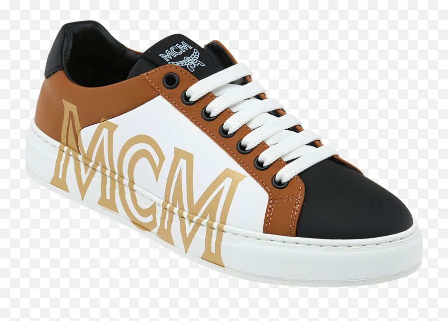 Mcm Menu0027s Low Top Sneakers In Logo Leather In Cognac Modesens - Plimsoll Emoji,Sneaker Logo