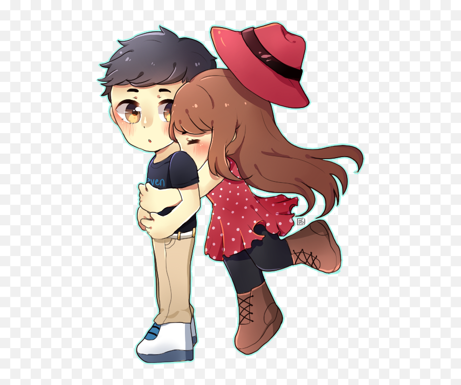 Download Hd Diane On Twitter Chibi Cute Glomp Love - Hugging Hug Couple Cartoon Emoji,Animated Png
