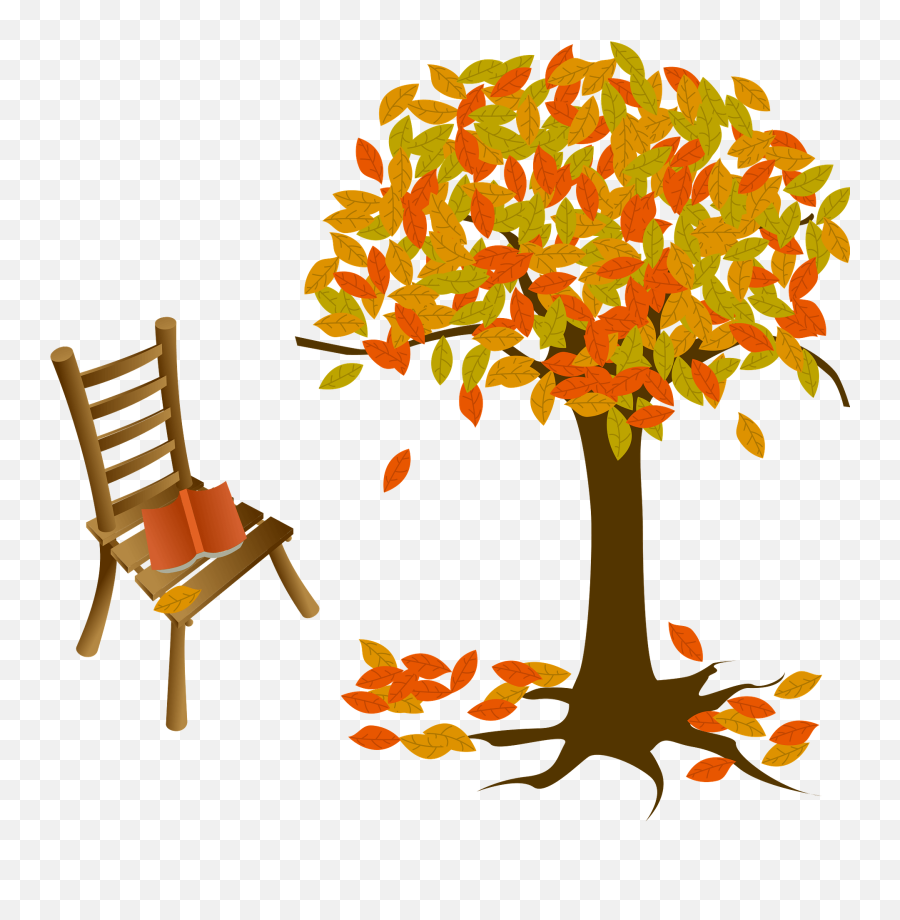 Tree With Autumn Leaves And Book On A Chair Clipart Free Emoji,Fall Trees Clipart