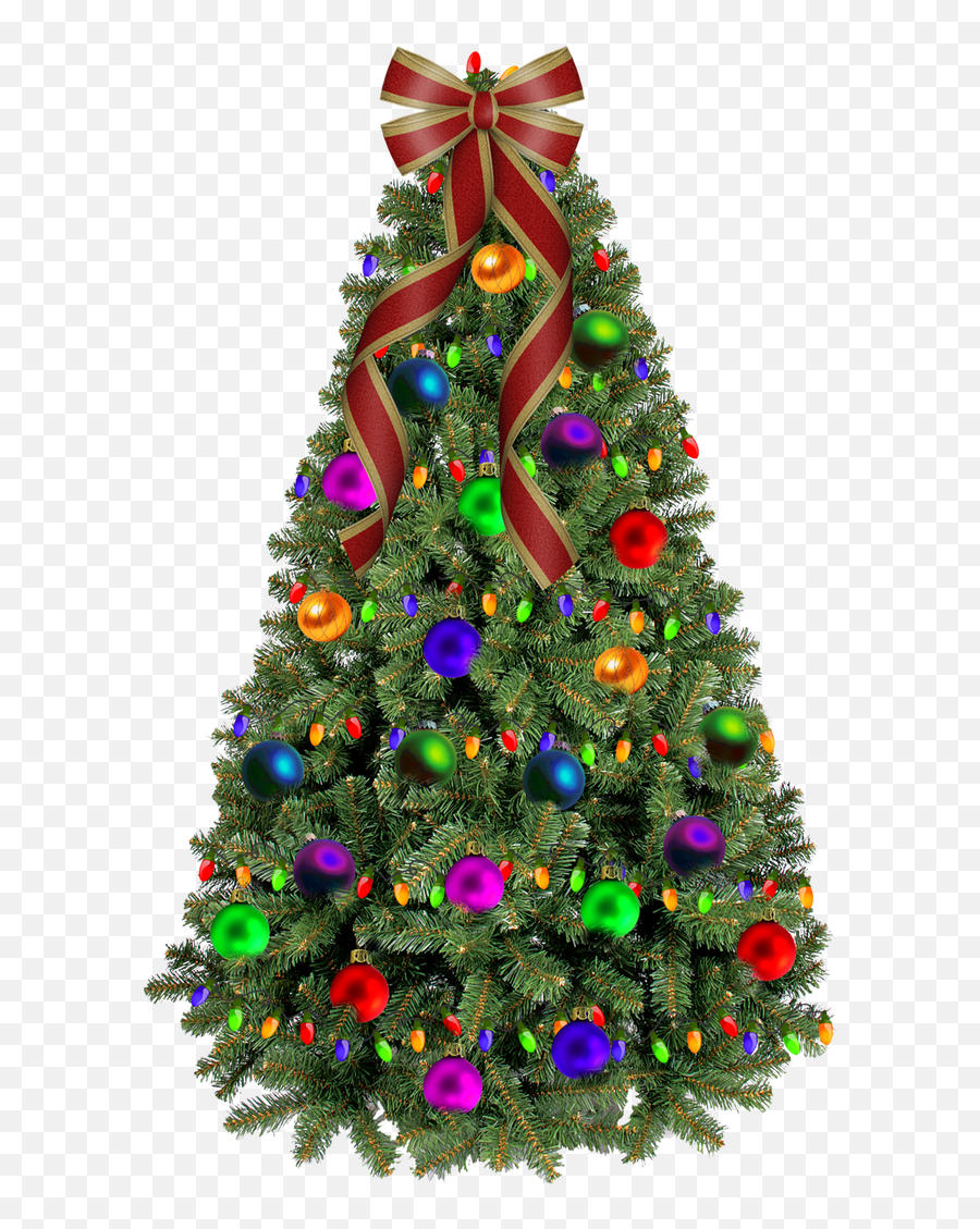 Christmas Tree With Colorful Ornaments And Bow Christmas - Christmas Trees Animated Pictures Transparent Emoji,Christmas Eve Clipart