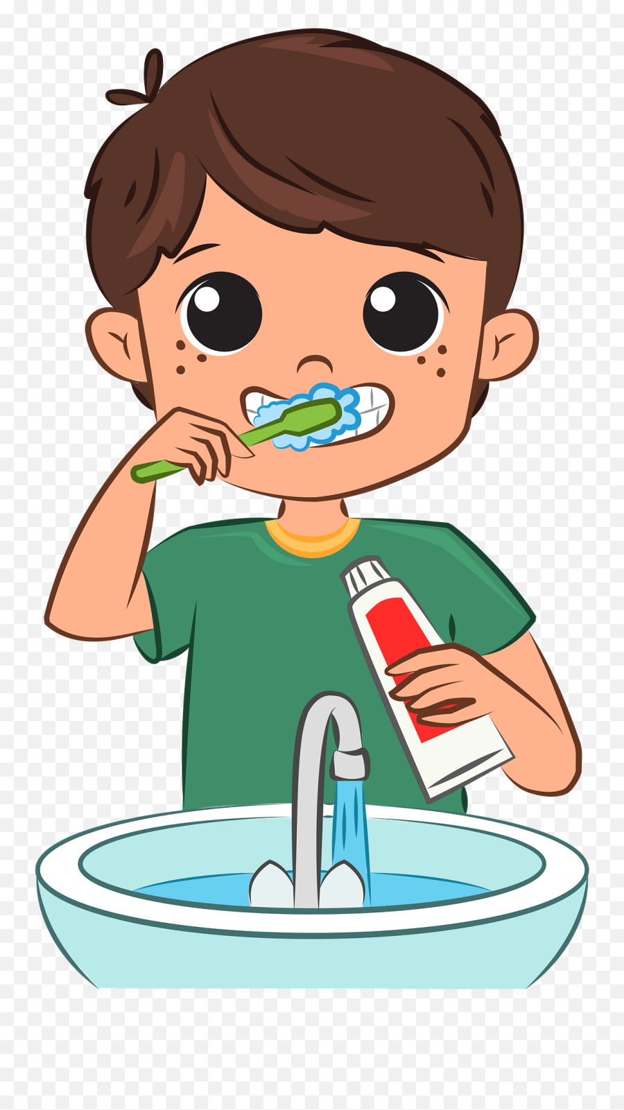 Child Brushes His Teeth Clipart - Brushing The Teeth Clipart Emoji,Teeth Clipart