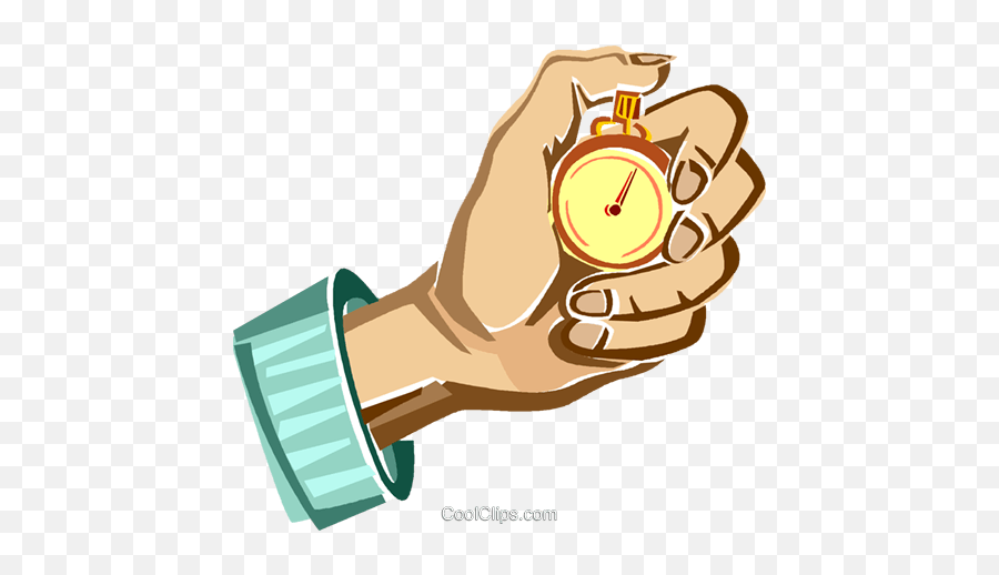 Hand Holding A Stopwatch Royalty Free Vector Clip Art - Stop Watch In Hand Png Emoji,Stopwatch Clipart