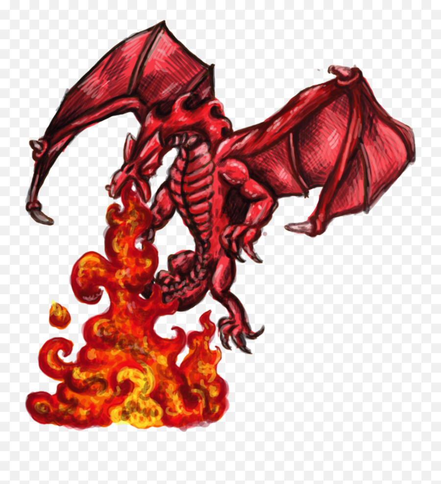 Red Fire Png - Fire Breathing Dragon In Drawing Emoji,Cartoon Fire Png