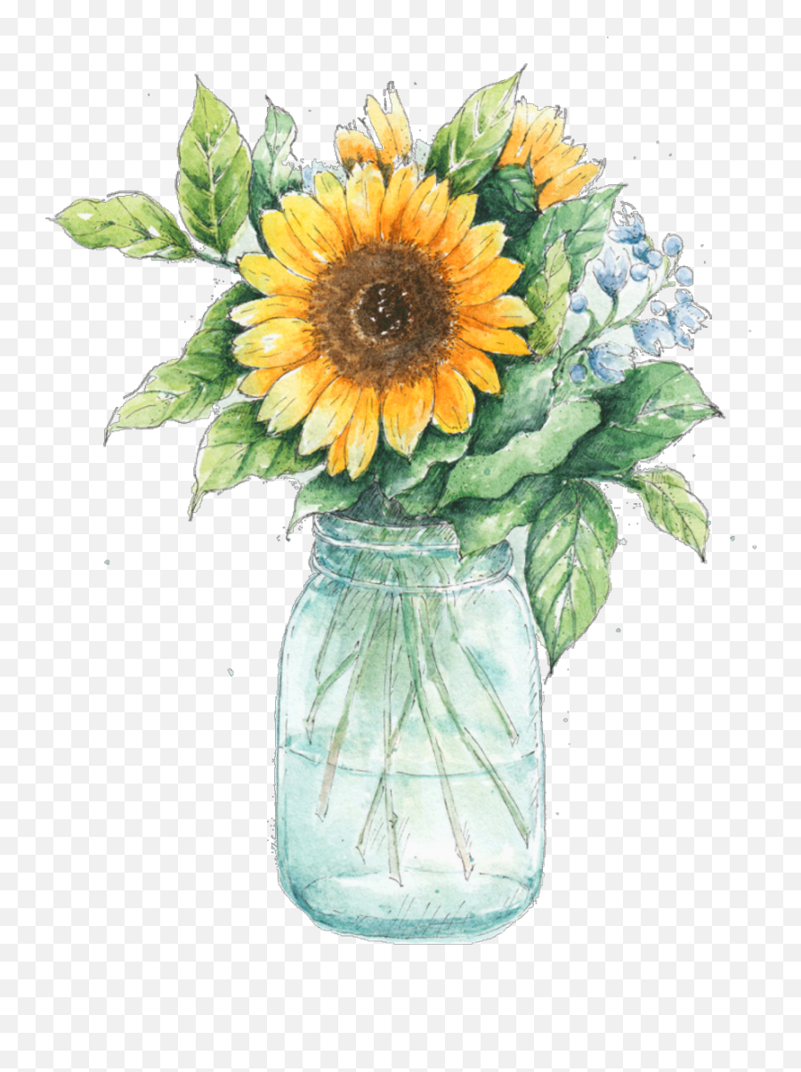 Mason Jar With Flowers Transparent Background - 9 Free Hq Watercolor Sunflower In Vase Emoji,Flowers Transparent Background