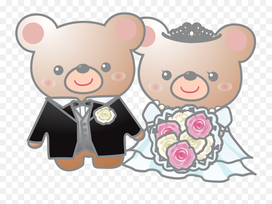 Bride And Groom Bears Are At The Wedding Clipart Free Emoji,Rustic Flowers Clipart