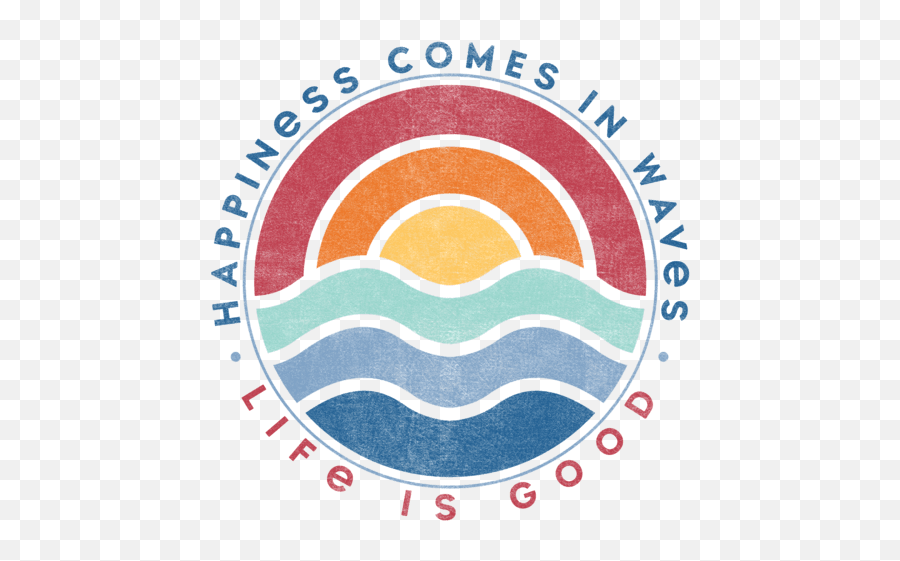 Menu0027s Happiness Comes In Waves Circle Crusher Tee Mens - Six Flags Vintage Logo Emoji,Life Is Good Logo