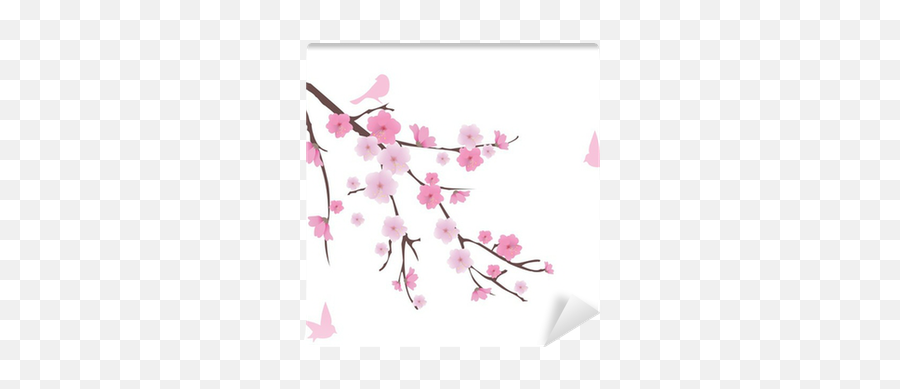 Vector Cherry Blossom Branch With Birds Wall Mural U2022 Pixers Emoji,Cherry Blossom Branch Png