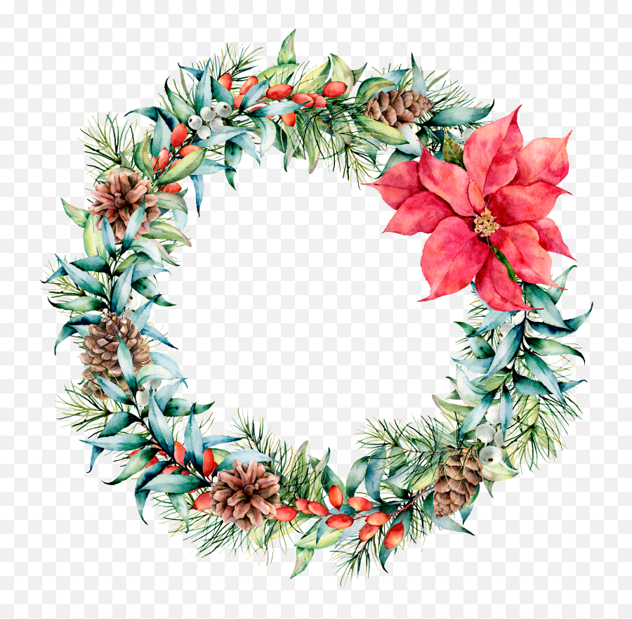 Watercolor Christmas Wreath Png Transparent Picture Png Mart - Water Colour Plants Circle Emoji,Eucalyptus Clipart