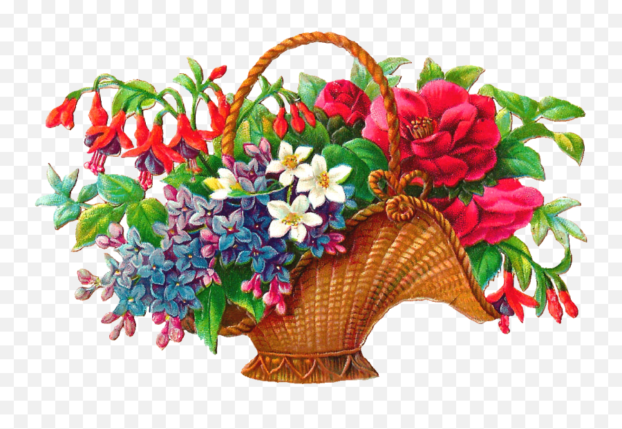 Antique Images Free Flower Basket Clip - Flower Baskets Transparent Background Emoji,Free Flower Clipart