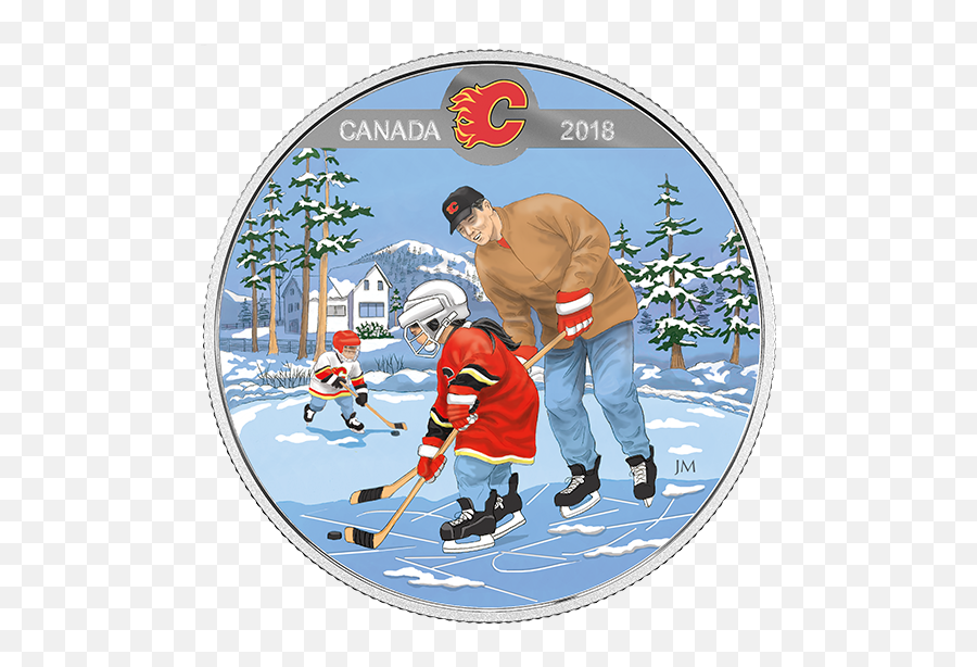 Pure Silver Coloured Coin - Learning To Play Calgary Flames Ice Hockey Stick Emoji,Calgary Flames Logo
