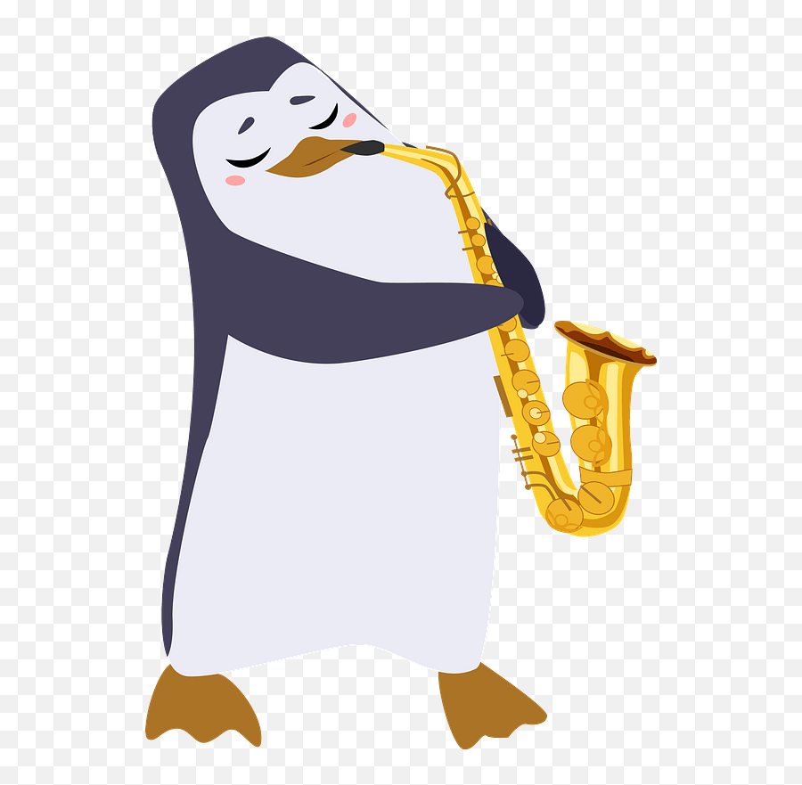 Penguin Playing Saxophone Clipart - Animals Playing Instruments Cliparty Emoji,Saxophone Clipart