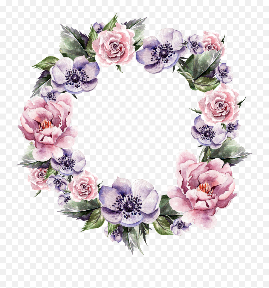 Download Flower Garland Of Wreath - Transparent Background Watercolor Flower Wreath Emoji,Flower Wreath Clipart