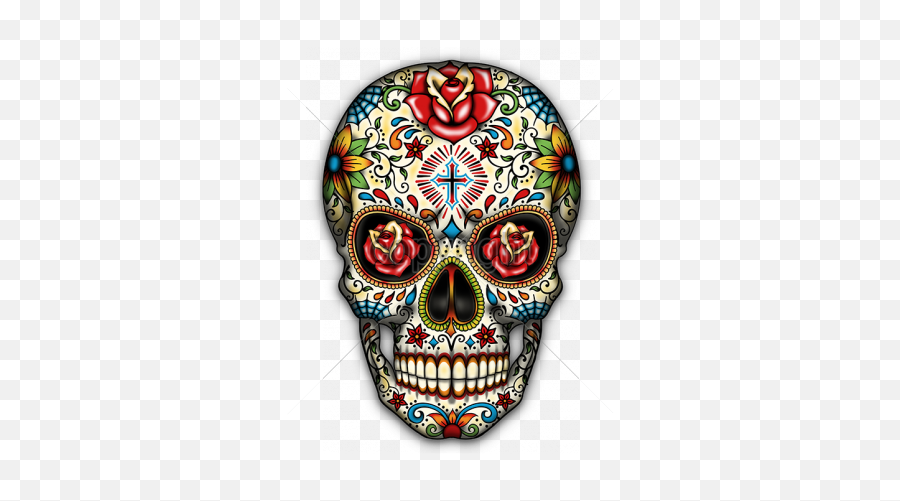 Sugar Skull Sugar Skull Tattoos Skull Wall Art Skull Art - Sugar Skull With Roses Emoji,Sugar Skull Clipart Black And White