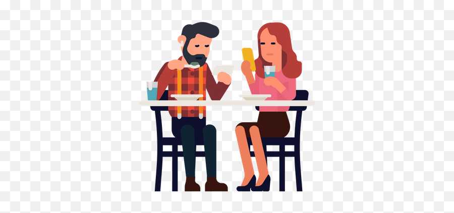 Best Premium Couple Uses A Phone While Having A Meal Emoji,People Sitting At Table Png