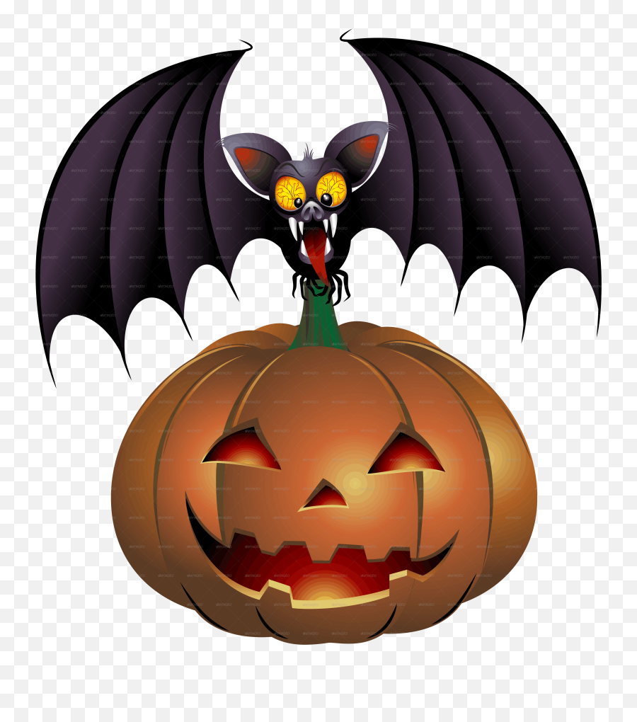 Halloween Bat Cartoon And Pumpkin Emoji,Cartoon Pumpkin Png