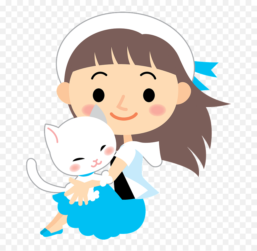 Girl Cat Clipart - Girl And Cat Clipart Png Download Girl With Cat Clipart Emoji,Clipart Girl