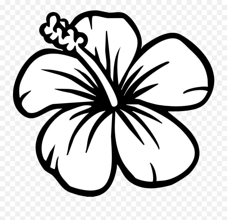 Black And White Flower Clipart - Drawing Hawaii Flower Cartoon Emoji,Flower Clipart