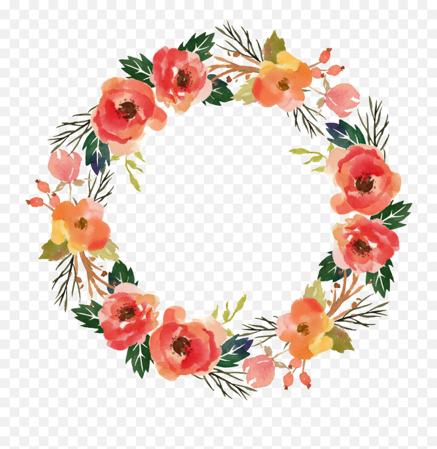 Watercolor Flower Wreath Clipart - Flower Wreath Clipart Emoji,Flower Wreath Clipart