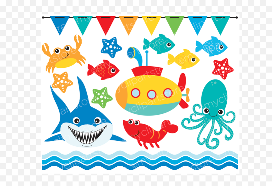 Under The Sea Clip Art Set Png Image - Cute Sea World Clipart Emoji,Under The Sea Clipart