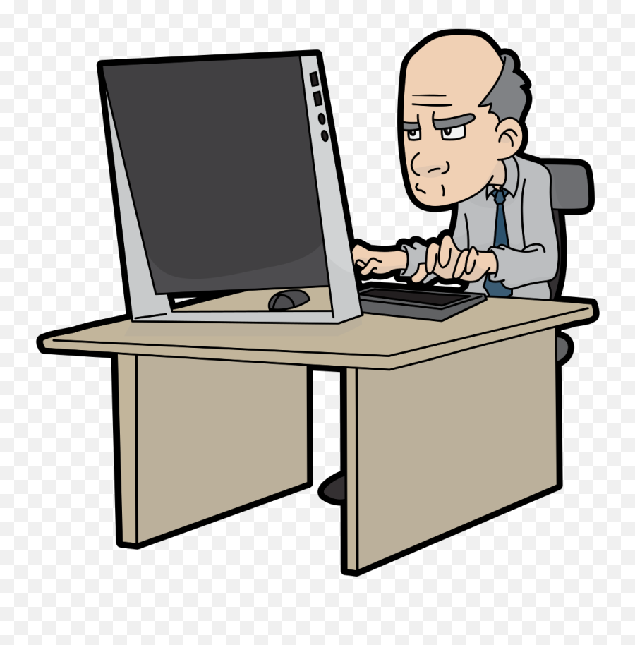 Computer - Old Man Using Computer Cartoon Emoji,Old Computer Png