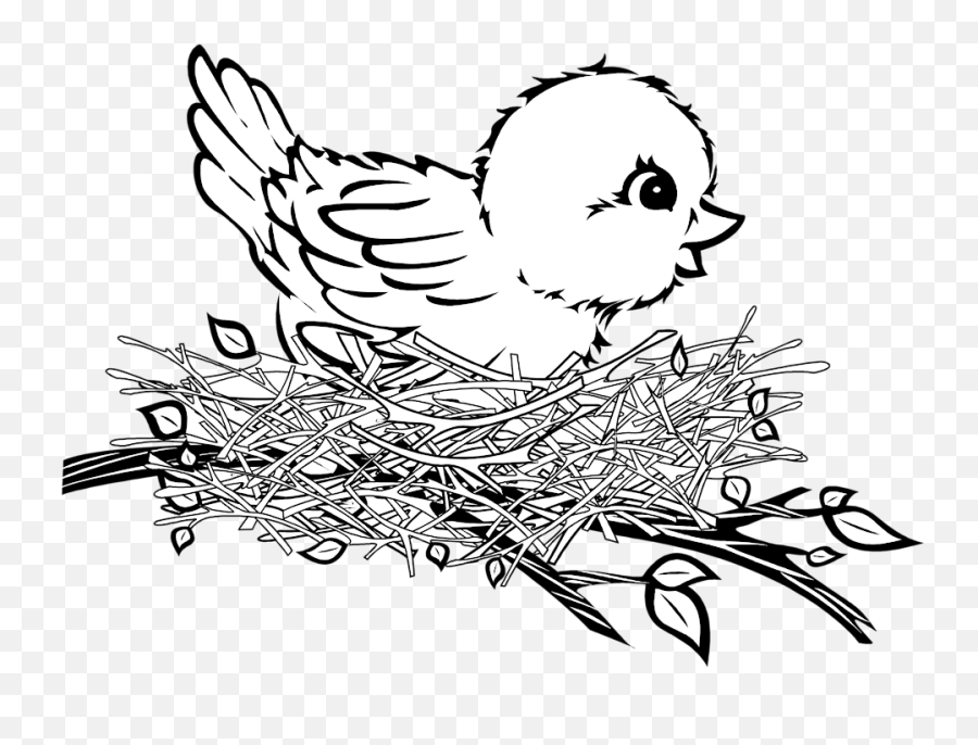 Birds Black And White Bird Nest Free - Bird In Nest Clipart Black And White Emoji,Nest Clipart