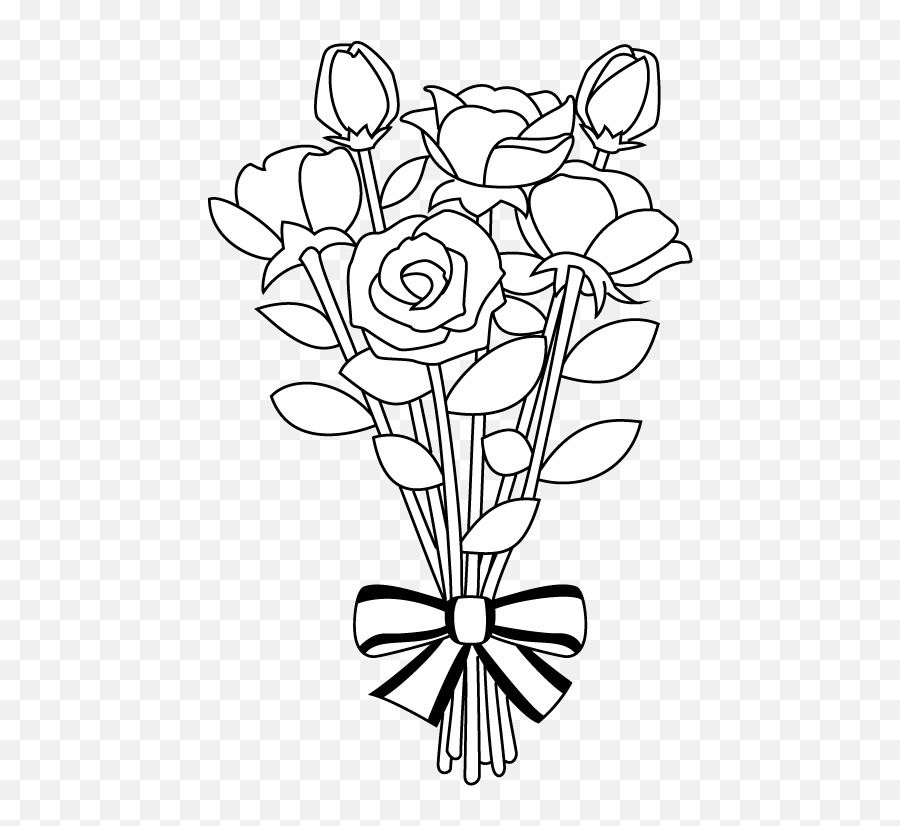 Wedding Flower Bouquet Clipart Library - Flower Bouquet Clip Art Black And White Emoji,Flower Clipart Black And White