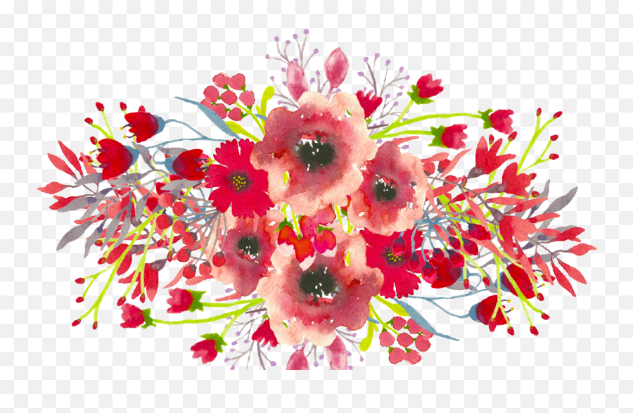 Hd Painted Red Flowers - Watercolor Flow 1057721 Png Red Flowers Background Png Emoji,Flowers Transparent Background