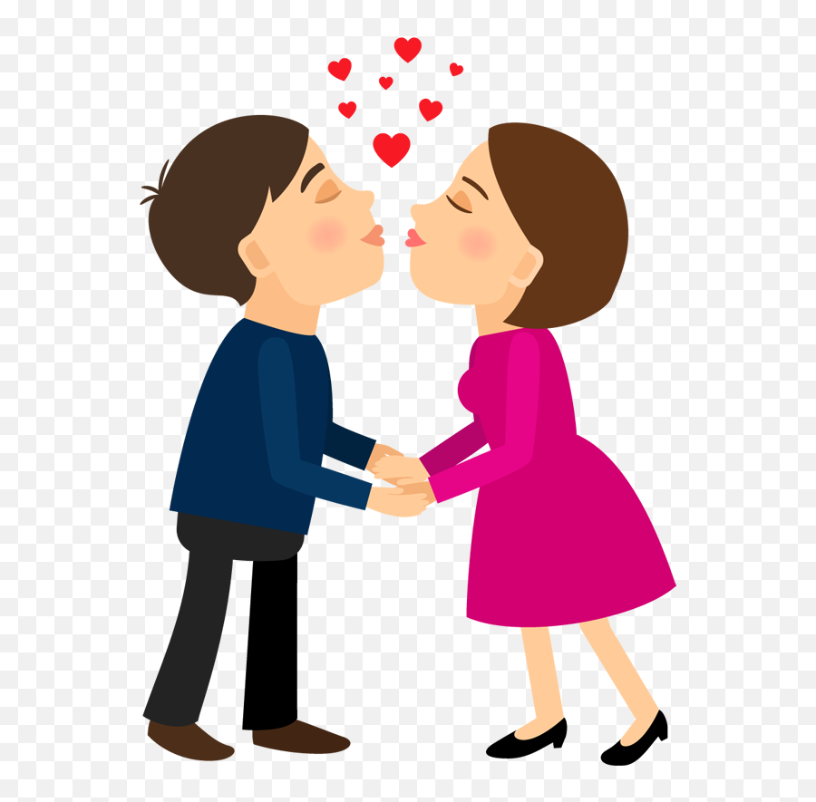 Download Young Couple Holding Hands And Kissing - Couple Couple Kiss Cartoon Png Emoji,Holding Hands Clipart